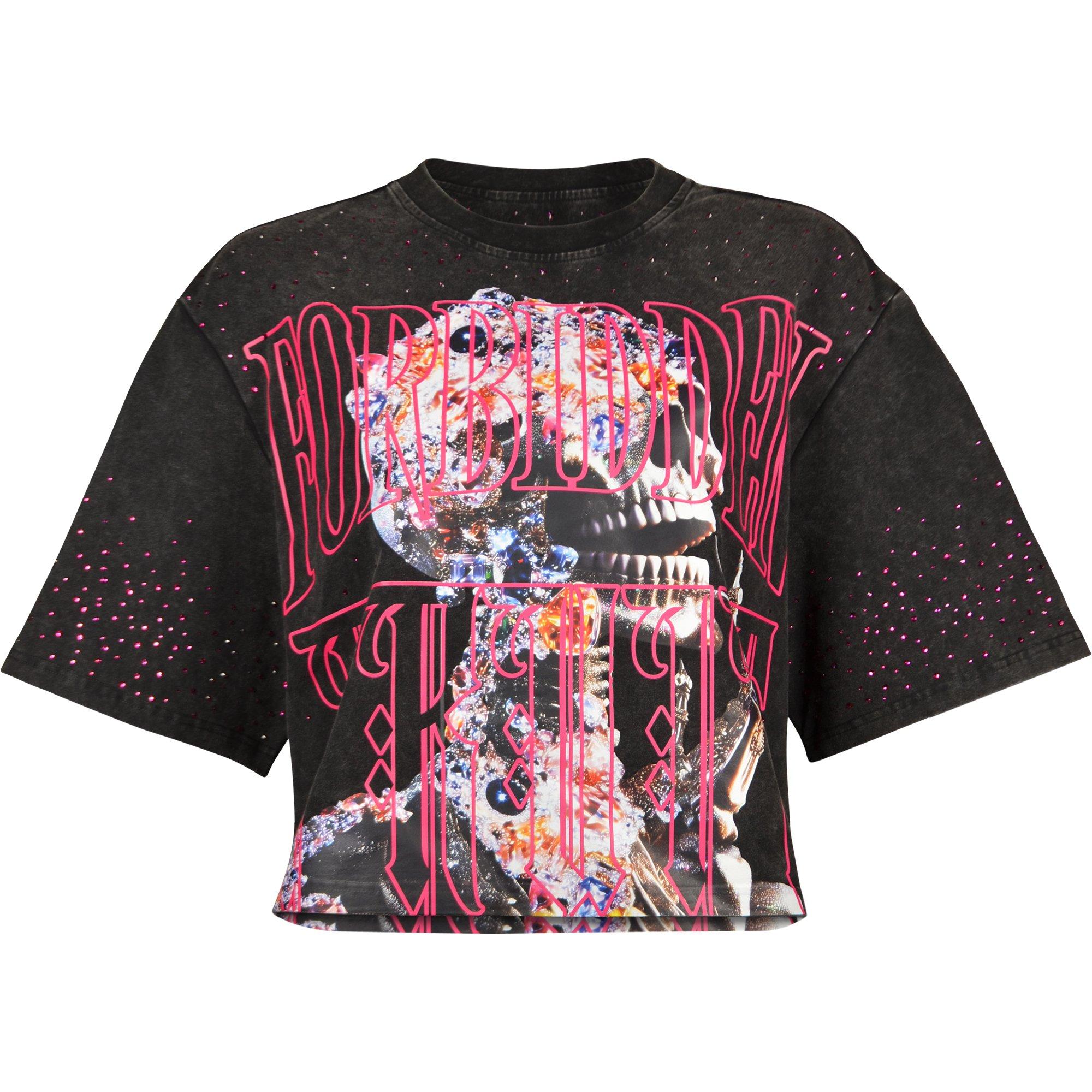 Smoke Rise Women's Skull Lips Boxy Tee - BLACK